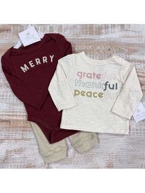 Little Co. Baby Bundle of 3 Items. 2 Long Sleeve Tops and 1 Bottom. 3-6 Months